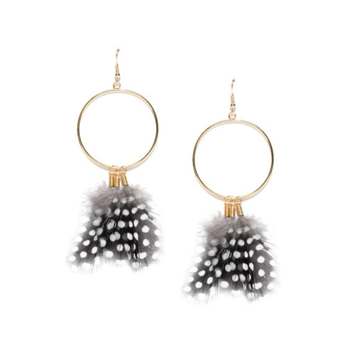 Black & White Gold-Plated Circular Drop Earrin...