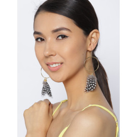 Black & White Gold-Plated Circular Drop Earrings 9855