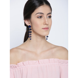 Navy Blue Gold-Plated Geometric Drop Earrings 9869