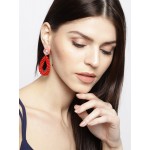 Arihant Red & Peach-Coloured Beaded Handcrafted Teardrop Shaped Drop Earrings 9873