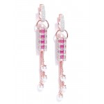 Arihant Designer Jewellery Pink & Off-White Rose Gold-Plated Handcrafted Drop Earrings 64006
