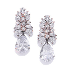 Arihant Designer Jewellery Rhodium & Rose Gold-Plated Handcrafted Drop Earrings 64012