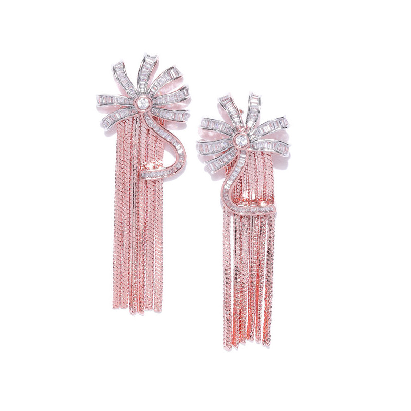 Arihant Designer Jewellery Rose Gold-Plated Handcrafted Tasselled Contemporary Drop Earrings 64014