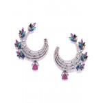 Arihant Designer Jewellery Pink Rose Gold & Rhodium-Plated Handcrafted Drop Earrings 64015