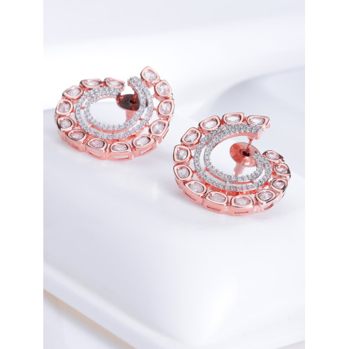 Arihant Designer Jewellery Rose Gold-Plated Circular Handcrafted Oversized Studs 64048