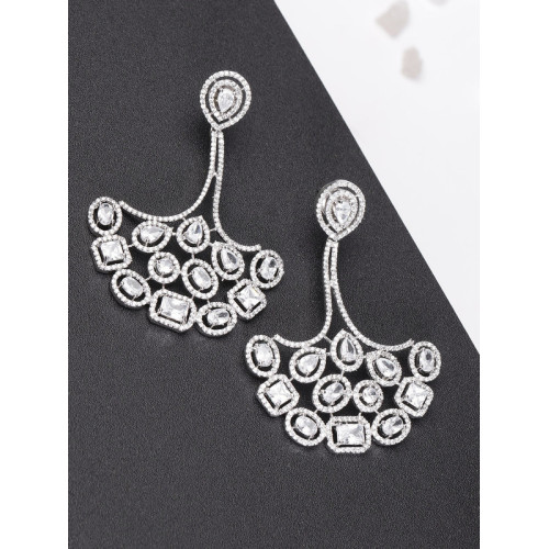 Arihant Designer Jewellery Silver-Toned Rhodium-Plated Handcrafted Drop Earrings 64051