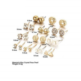 Arihant Glitzy AAA AD Heart Round and Geometric Plushy 12 Pair of Stud Earrings For Women/Girls PC-ERG-149