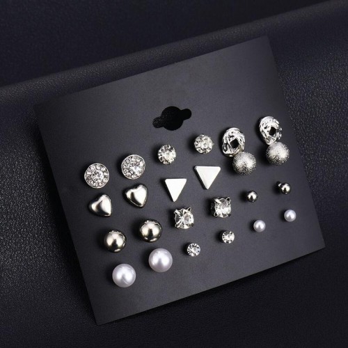 Arihant Limited Edition AAA AD Heart Round and Geometric Brilliant 12 Pair of Stud Earrings For Women/Girls PC-ERG-150