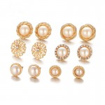 Arihant Fascinating Pearl Gold Plated Stunning 6 Pair of Stud Earrings For Women/Girls ERG-171