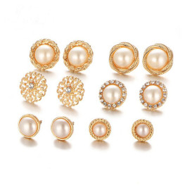 Arihant Fascinating Pearl Gold Plated Stunning 6 Pair of Stud Earrings For Women/Girls ERG-171