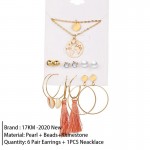 Arihant Limited Edition Set of 6 Gold Plated Stud & Drop Earrings With a Layered Necklace PC-ERG-183