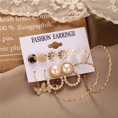 Arihant Mesmerizing Pearl & AD Gold Plated 6 Pair of Earrings For Women/Girls PC-ERG-191