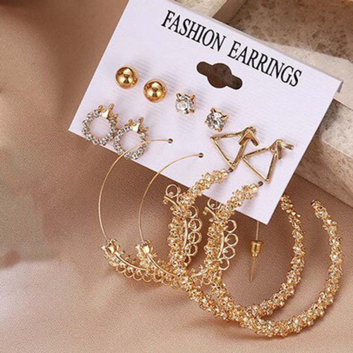 Arihant Wonderful AD Geometric Gold Plated 6 Pair of Earrings For Women/Girls PC-ERG-193