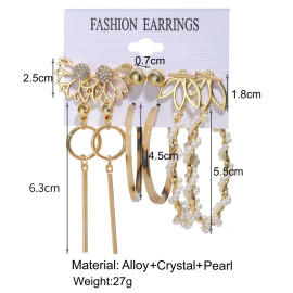 Arihant Mesmerizing Pearl Gold Plated 6 Pair of Earrings For Women/Girls 8612