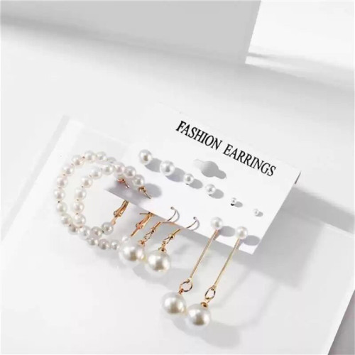 Arihant Jewellery For Women White Gold Plated Pearl Earrings Combo of 6 Pairs