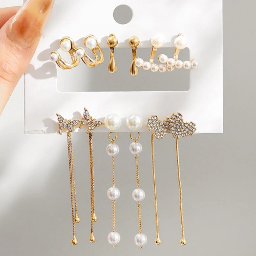 Arihant Jewellery For Women White And Gold-Toned Gold Plated Pearl Earrings Combo of 6 Pairs