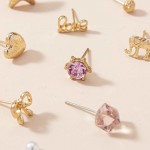Arihant Jewellery For Women Gold Plated Gold-Pink Toned Studs Combo of 30 Fashionable Pairs