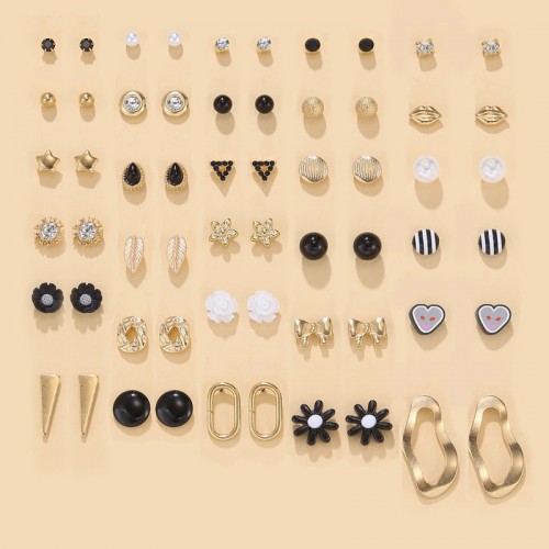 Arihant Jewellery For Women Gold Plated Gold-Black Toned Studs Combo of 30 Fashionable Pairs
