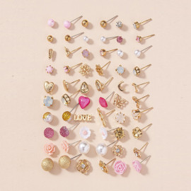 Arihant Jewellery For Women Gold Plated Gold-Pink Toned Studs Combo of 30 Fashionable Pairs
