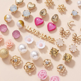 Arihant Jewellery For Women Gold Plated Gold-Pink Toned Studs Combo of 30 Fashionable Pairs