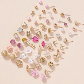 Arihant Jewellery For Women Gold Plated Gold-Pink Toned Studs Combo of 30 Fashionable Pairs