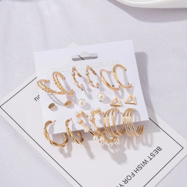 Arihant Gold Plated Gold-Toned Contemporary Hoop Earrings Set of 9
