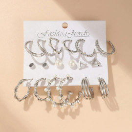 Arihant Silver Plated Silver-Toned Contemporary Hoop Earrings Set of 9