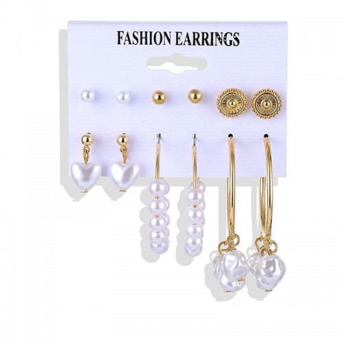Arihant Gold Plated White Studs, Hoops and Drop Earrings Set of 6