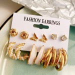Arihant Gold Plated Gold-Toned Studs and Hoop Earrings Set of 6
