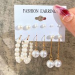 Arihant Gold Plated Gold-Toned White Studs, Hoops and Drop Earrings Set of 6