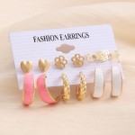 Arihant Gold Plated Pink and Gold Studs and Hoop Earrings Set of 6