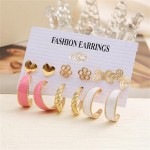 Arihant Gold Plated Pink and Gold Studs and Hoop Earrings Set of 6