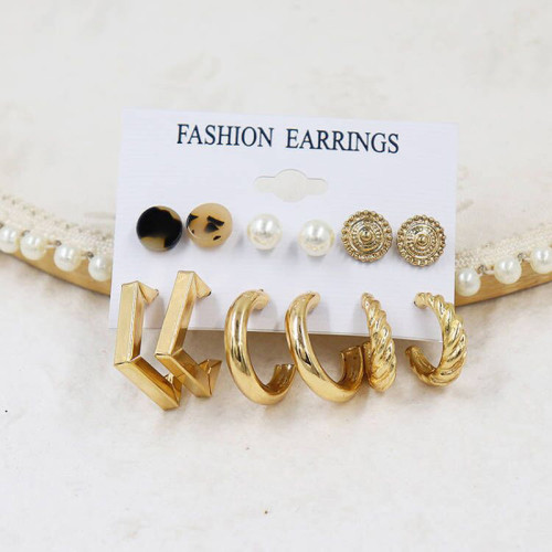 Arihant Gold Plated Contemporary Studs and Hoop Earrings Set of 9