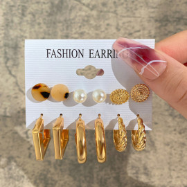 Arihant Gold Plated Contemporary Studs and Hoop Earrings Set of 9