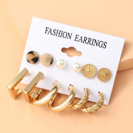 Arihant Gold Plated Contemporary Studs and Hoop Earrings Set of 9
