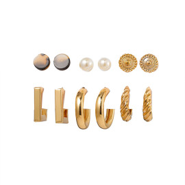 Arihant Gold Plated Contemporary Studs and Hoop Earrings Set of 9