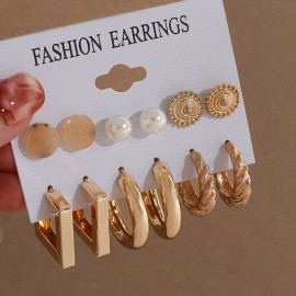 Arihant Gold Plated Contemporary Studs and Hoop Earrings Set of 9