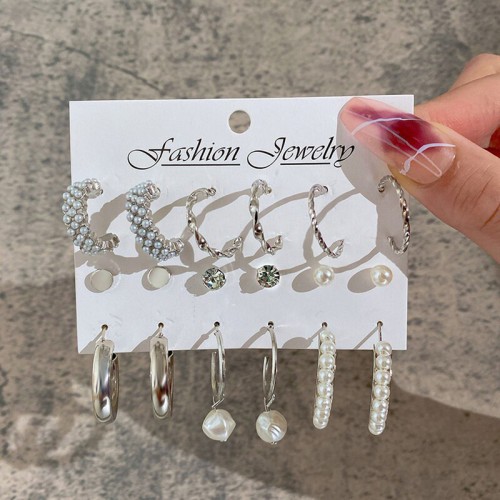 Arihant Silver Plated Silver-Toned Contemporary Hoop Earrings Set of 9