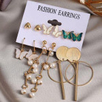 Arihant Gold Plated Butterfly inspired Contemporary Studs and Drop Earrings Set of 6