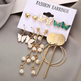 Arihant Gold Plated Butterfly inspired Contemporary Studs and Drop Earrings Set of 6
