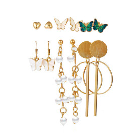 Arihant Gold Plated Butterfly inspired Contemporary Studs and Drop Earrings Set of 6