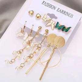 Arihant Gold Plated Butterfly inspired Contemporary Studs and Drop Earrings Set of 6