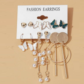 Arihant Gold Plated Butterfly inspired Contemporary Studs and Drop Earrings Set of 6