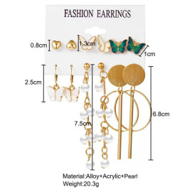Arihant Gold Plated Butterfly inspired Contemporary Studs and Drop Earrings Set of 6