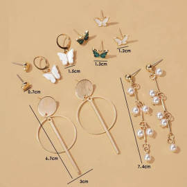 Arihant Gold Plated Butterfly inspired Contemporary Studs and Drop Earrings Set of 6