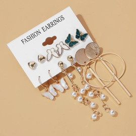Arihant Gold Plated Butterfly inspired Contemporary Studs and Drop Earrings Set of 6