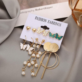 Arihant Gold Plated Butterfly inspired Contemporary Studs and Drop Earrings Set of 6