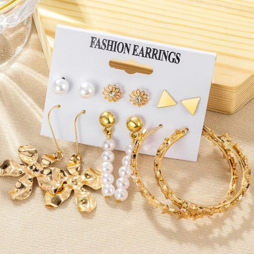 Arihant Gold Plated White Studs, Hoops and Drop Earrings Set of 6