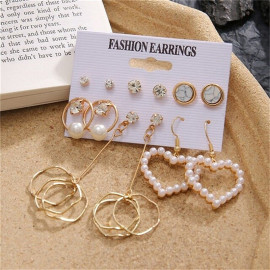 Arihant Gold Plated White Studs and Drop Earrings Set of 6