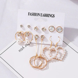 Arihant Gold Plated White Studs and Drop Earrings Set of 6